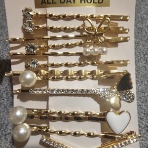 Elegant Gold Hair Clip Set with Pearls and Charms